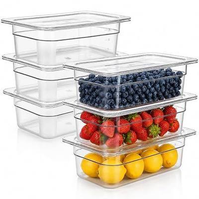 Bekith 6 Pack Plastic Clear Food Pans with Lids, 1/3 Size 4 Inch Deep Stackable Commercial Polycarbonate Pans for Kitchen Restaurant Food Prep, Freezer-Safe