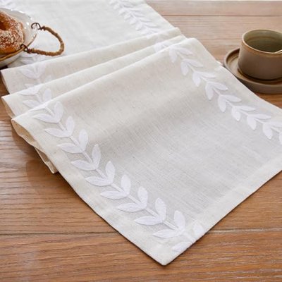 Wracra Embroidered Table Runner, Taupe Table Runners 72 Inches Long