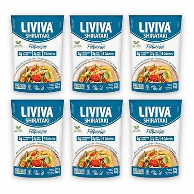 LIVIVA Shirataki Konjac Fettuccine (6 Pk) – Diabetic-Friendly Low Carb, Low Calorie Pasta Noodles Ready to Serve – No Odor, Certified Non-GMO, Gluten Free, Vegan, Plant-Based, Keto, Kosher, Halal