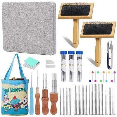 SOCNITC Needle Felting Tools Kit, 10"x8" Felting Pad and Wool Carders | Complete Felting Kit Supplies for Beginners Included 34 Felting Needles, Wooden Wool Carders And Storage Bag
