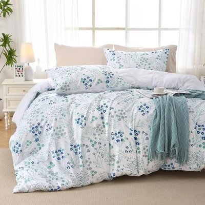 MUXHOMO Duvet Cover Queen Size, Reversible Floral Black & Grey Duvet Cover Set with Zipper Closure, 3 Pieces Botanical Patterns Soft Microfiber Bedding Set with 4 Ties (90"x90", 2 Pillow Cases) US