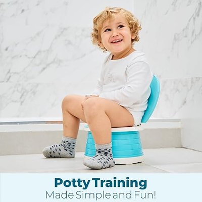 Portable Travel Potty for Toddlers includes Silicone Insert – Foldable training chair for Car, Spill-Resistant Training Toilet, Light Emergency Potty, Includes 3 Rolls of Disposable Bags - Blue