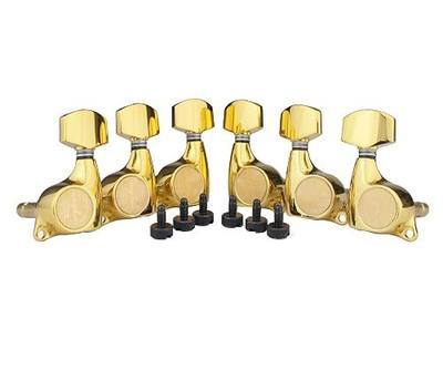 Guyker Guitar Front Locking Tuners (3L + 3R Handed) - 1:21 Gear Ratio Lock String Machine Heads Tuning Key Pegs with Hexagonal Handle Replacement for LP SG Electric Guitars, gold