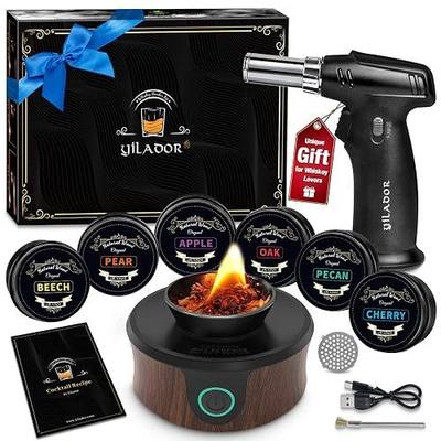 Electric Whiskey Smoker Kit with Torch, Unique Home Bar Gift for Whiskey Lover, 6 Wood Chips – Infuse Rich Smoky Flavors in Bourbon Old Fashioned & Cocktails, Birthday Gifts for Him, Dad(No Butane)