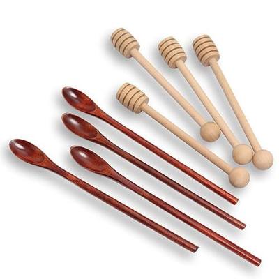 6.3Inch Wooden Honey Dipper Sticks: Long Handle Coffee Stirring Spoons - Honey Comb Sticks - Honey Wand for Honey Jar Dispense Drizzle Honey Wedding Party Favors
