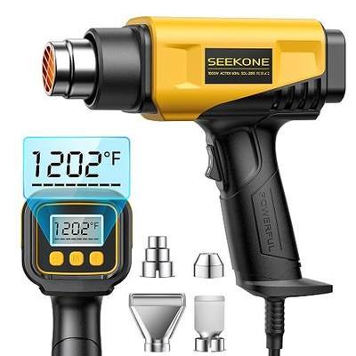 SEEKONE 1800W Heat Gun with LCD Digital Display Compact Design Hot Air Gun Variable Temperature Control 122℉-1202℉(50℃- 650℃)with Memory Function and 4 Nozzles for Crafts, Vinyl Wrap, Shrink Tubing