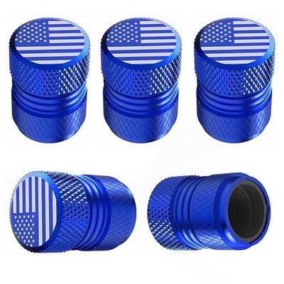 Tire Valve Stem Caps - 5 Pack Corrosion Resistant Premium Anodized Alloy Air Valve Caps American Flag Universal for Car SUV Bike Accessories Blue