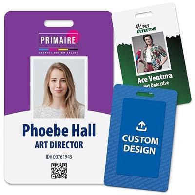 Custom Print Employee ID Badge, Double Sided with Name, Photo, Logo, and Barcode – Unique Photo ID Card Solution (ID Vertical)