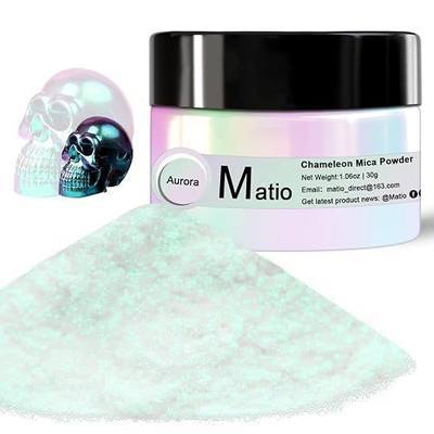 Matio Chameleon Mica Powder, 1.06oz/ 30g Aurora White Chrome Powder | Pearlescent Effect Color Shift Pigment for Resin Craft, Soap Candle Dye, Nail Art,Bath Bomb, Paint, Slime Pigment