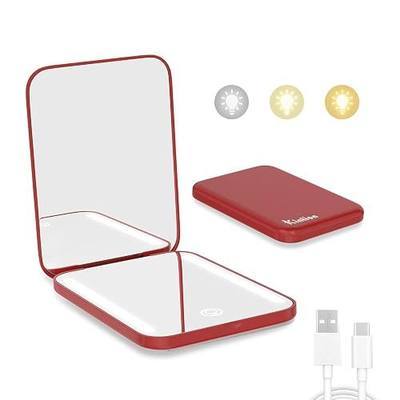Kintion Rechargeable Pocket Mirror, 1X/3X Portable Compact Mirror | 3 Color Dimmable Lighting, Double Sided Small Wallet Mirror, Lighted Travel Mirror for Women Gifts