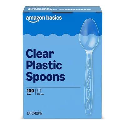 Amazon Basics Disposable Clear Plastic Spoons, Premium Quality, 100 Count, Large Pack, Packaging May Vary