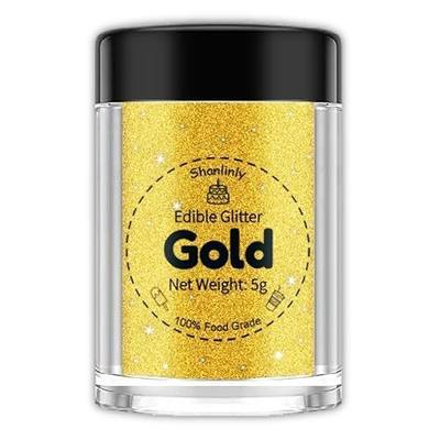 Shanlinly Gold Edible Glitter for Cakes Drinks - Food Grade 5g Shimmer Luster Glitter Dust Edible Glimmer Powders for Strawberries, Sprinkle on Sparkle, Chocolate, Cookie, Cupcake, Cocktail, Vegan