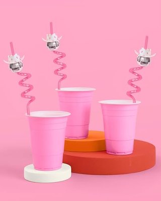 xo, Fetti 12pc Disco Cowgirl Pink Reusable Straw Set | Rodeo Party Decor