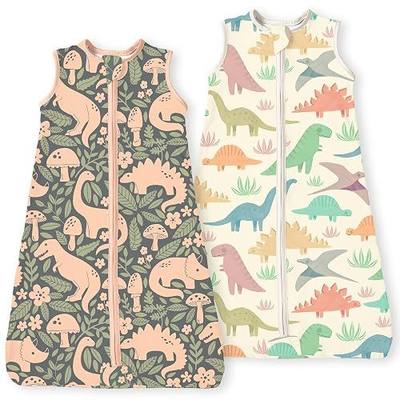 Dino Sleep Sack 6-12-15 months 2-Pack,0.5 TOG Stretchy Summer Baby Wearable Blanket with 2-Way Safe Zippers, Cozy Soft Sleeping Bag for Babies