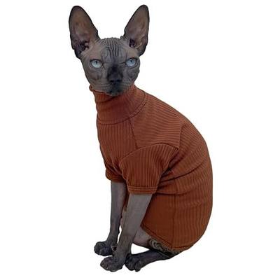 Brown Sphynx Cat Shirt Clothes Turtleneck Cotton Cat Sweater T-Shirt | Soft Material, Four Season Sweater, Cotton Blend