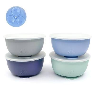 Elk and Friends Stainless Steel Bowls with Silicone Sleeve for Babies & Toddlers | Lids Included | Stay Put Suction | Cereal & Snack Bowls | 4 Pack