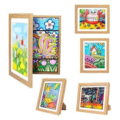 [3-Pack Kids Artwork Frames Changeable - Front Opening Holds 150,Children Art Projects Kids Art Frames,10x12.5 Child Picture Frame for Display,With Storage(Wood)
