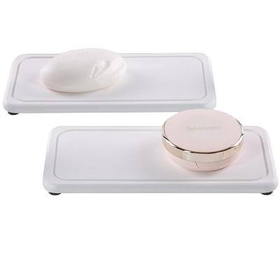 NiuYichee 2 Pcs Water Absorbing Stone Trays, Kitchen/Bathroom Sink Soap Dish, Diatomite Tray Used for Hand Soap & Cosmetic Bottles in The Modern Home, 4" W x 8.3" L, White