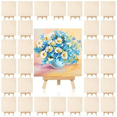 Landical 36 Pcs Mini Wood Panels with Easel Set 4 x 4 Inch Unfinished Craft Wood Board Square Wooden Panels Canvas with Display Easel for Oil Painting Drawing Pouring DIY Art Crafts