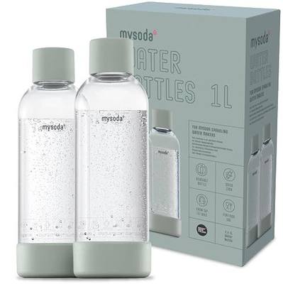 Mysoda Carbonating Bottles 2-Pack 1L each - BPA-Free Solid PET - Sage Green | Our Carbonated Water Bottle is Compatible with most Brands with Quick-Lock Design - Lid and Base made of Wood Based Composite