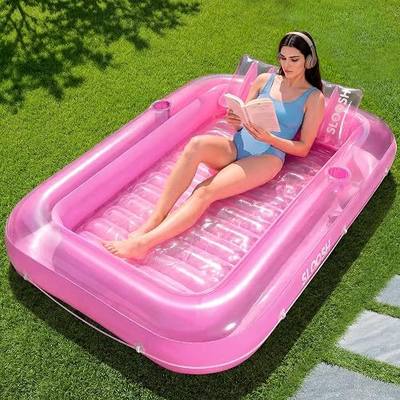 SLOOSH Inflatable Tanning Pool Lounger Float, 70" x 46" Pool Floats Adult with Pillow, 4 in 1 Suntan Tub Raft Floatie,Sunbathing Bed Lounge for Water Blow Up Kids Ball Pit Party Gifts, L-Pink