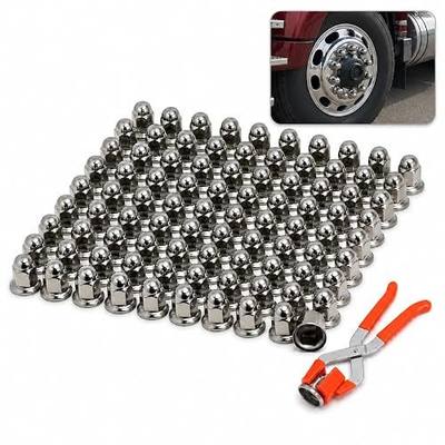 Podoy 60 Pcs 33mm Stainless Steel Lug Nut Covers for Semi Trucks | RV Motorhome Trailer Accessories, Push-On Bullet Flanged Caps, Solid Metal Construction, Rust Resistant, Tight Fit