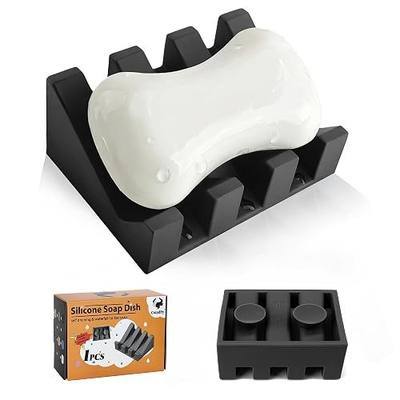 Soap Dish Holder for Shower with Suction Cup, Silicone Soap Holder & Saver Self-Draining Bar Soap Dish Keeps Soap Dry for Bathroom, Kitchen, Bathtub, Extends Soap Life (Black-1Pack)