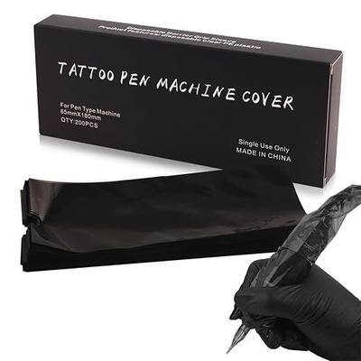Large Tattoo Machine Pen Covers, 200pcs Tattoo Pen Covers Disposable 2.56 X 7.10inch Tattoo Machine Wrap Cartridge Machine Sleeves for Most Wireless Tattoo Pen Machine (Black)