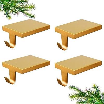 4 Pcs Christmas Stocking Holders, Mantel Stocking Hangers Metal Hanging Hooks with Protective Pads for Xmas Holiday Counter Window Home Table Gold
