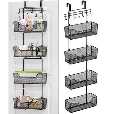 HapiRm Over The Door Organizer - Hanging Door Organizer with 4 Metal Large Capacity Baskets and Adjustable Coat Hook for Bathroom Bedroom Kitchen Pantry Closet Cabinet