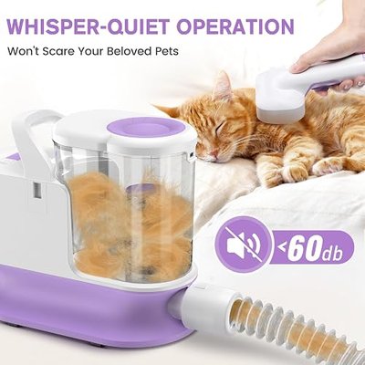 2025 3L Dog Grooming Vacuum Kit Pet Hair Vacuum with Dog Clipper & Low Noise Shedding Brush, 5 Pet Grooming Tools Hair Remover for Dogs & Cats (Purple)