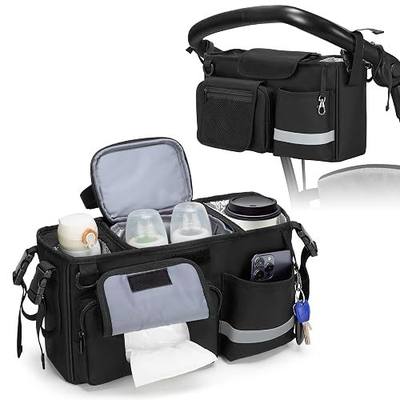 Parent Console Stroller Organizer Compatible with WONDERFOLD W&X | 2 Insulated Cup Holders, A Removable Cooler Bag, Black, Patented Design