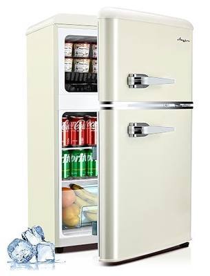 Anypro 3.2 Cu.Ft Mini Fridge with Freezer, Retro Double Door Compact Refrigerator, Small Fridge with 7 Adjustable Temperatures, Adjustable Shelves for Dorm, Office, Bedroom, White
