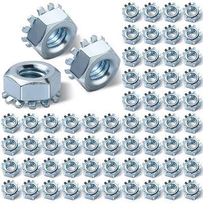 Tandefio 100 Pcs Lock Nut, 1/4"-20 Lock Nuts Zinc Plated Steel Nuts with External Tooth Washer Silver Hardware for Low Load Assemblies