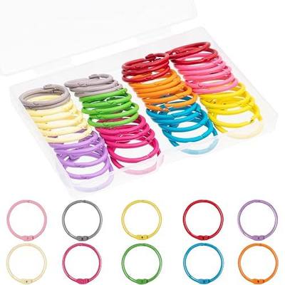 AKONEGE 1 Inch (50 Pack) Metallic Loose Leaf Binder Rings for Flashcards, Index Cards, Keychains, Colorful Small Metal Steel Book Ring Clips for Keyrings, Office, School, Home - 10 Colors