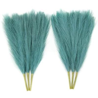 Faux Pampas Grass, 17.7" Tall Artificial Dried Plants Fluffy 6 Pcs Fake Pampous Grass Flower Decor Green Boho Room Decoration for Home Office Living Room Wedding Party (Pink-Green)