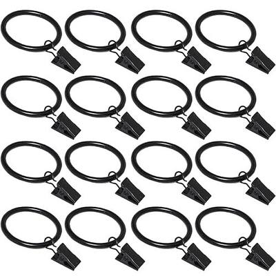 16 Pack Curtain Rings with Clips, Window Clip Rings Black Curtain Hooks Hangers Clip Rings for Hanging Drapery Drapes Bows, Small 1.26 Inch in Diameter, Fits up to 1" Rod