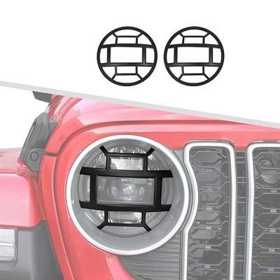 Jimen Front Headlight Cover Guard Compatible with Jeep Wrangler JL 2018-2024 & Gladiator JT 2020-2024 (Black)