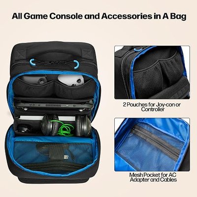 PGmoon Carrying Backpack Compatible with Steam Deck, | Travel Case Bag with Separate Game Cards Holder, Multi-Pockets For Game Headset, Docking Station, Controllers