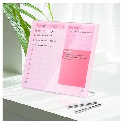Desktop Thickened Acrylic Dry Erase Board to do List Planner Board,12"x10",Tabletop Whiteboard with Stand,Frameless Pink Dry Erase White Board,for Office/Home/School