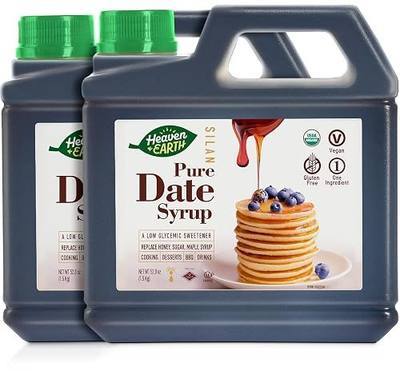 Heaven & Earth 100% Organic Date Syrup, Silan, 52.8oz (2 Pack = 6.6lb) | 1 Ingredient | Natural Honey Alternative | Low Glycemic Index Sugar Replacement | Date Honey | Kosher - Including Passover