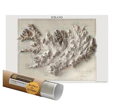 Wall Map of Iceland Vintage Relief Print | Made in USA 12 x 18 Inch Country Series Maps: 2D Topographic Wall Art for the Home or Office