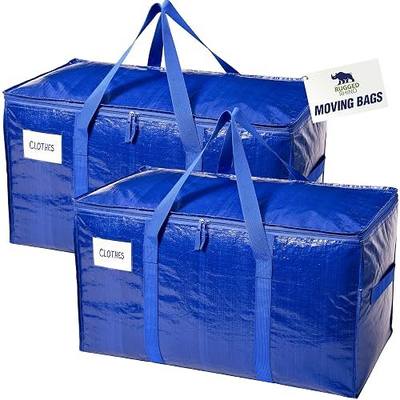 RUGGED RHINO Heavy Duty Extra Large Blue Moving Bags, Durable Bag with Strong Handles and Zipper, Moving Boxes Alternative for College Packing, Holiday Décor, Space Saving Storage with Label, 2 Pack