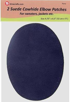 -2 Sew-on Large Natural Suede Leather Elbow Patches Size 4.75 in x 6.5 in w/Perforated Edges for Easy Sewing - (Navy)