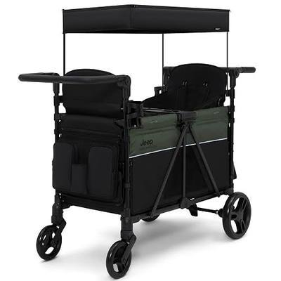Jeep Aries Stroller Wagon by Delta Children Premium Wagon for 2 Kids with Convertible Seats, Adjustable Push/Pull Handles, Removable Canopy & Flat Fold - Greenguard Gold Certified, Black/Green