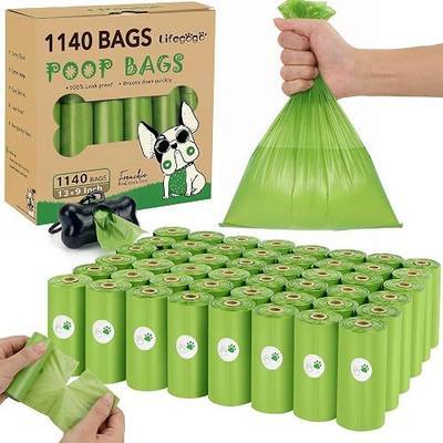Lifegogo Dog Poop Bags 1140 Count (57 Rolls), Unscented Leak-Proof Waste Bag, 13x9" Green Doggy Poop Bags with Bone-Shaped Dispenser, Extra Thick & Easy Detach