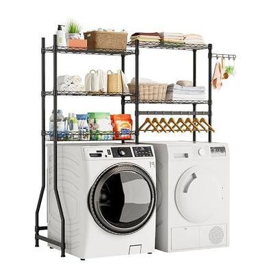 Golpart Laundry Organizer Shelves Over the Washer and Dryer Storage Shelf | Heavy Duty Laundry Room Organization Clothes Drying Rack Adjustable Height Wire Shelving and Wire Basket with Hanger Rod