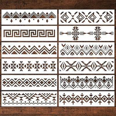 Keluna Aztec Stencils - 12 Pcs Boho Borders Pattern Stencils for DIY Wall & Wood Canvas Painting