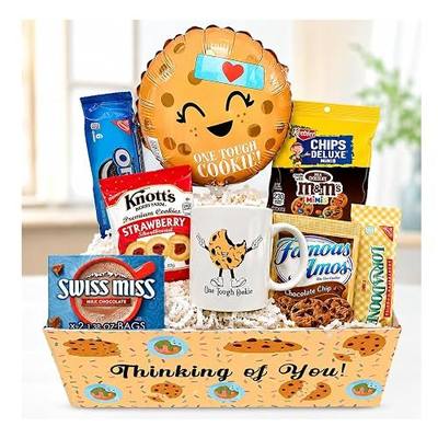 Get well Soon, One Tough Cookie Gift Basket, Care package Snack Box with Cookie, Balloon, Beautifully Feel better son for kids teenage or Adults, Original Unique gift box
