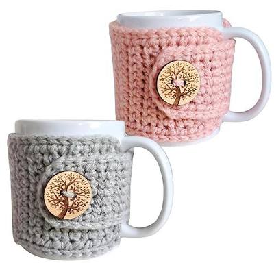 Nandy's Nook Springtime Mug Cozy Sleeves, Light Grey and Pink Tree of Life Coffee Tea Cup Covers Set of 2